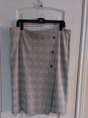 Ann Taylor Factory Glen Plaid Faux Wrap Skirt 14 Dark Academia Chic Button Offic
